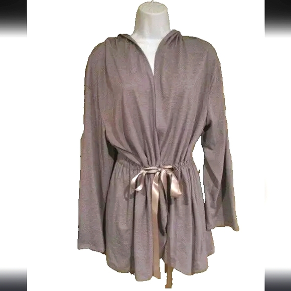 Gray Cardigan with Open Tie Front and Long Sleeves Hoodie Wrap Size… - Picture 3 of 12